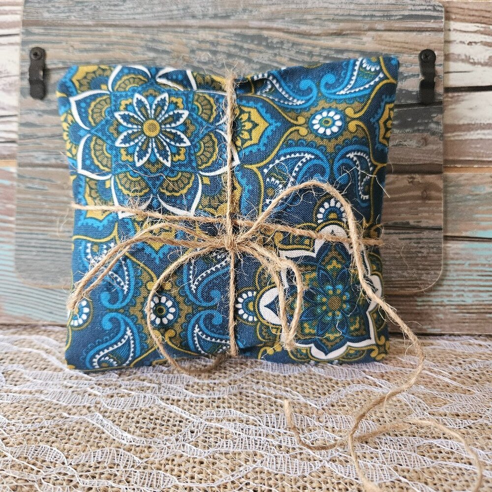 Handsewn Blue & Gold Floral Herbal Pillow - Choice of Blend